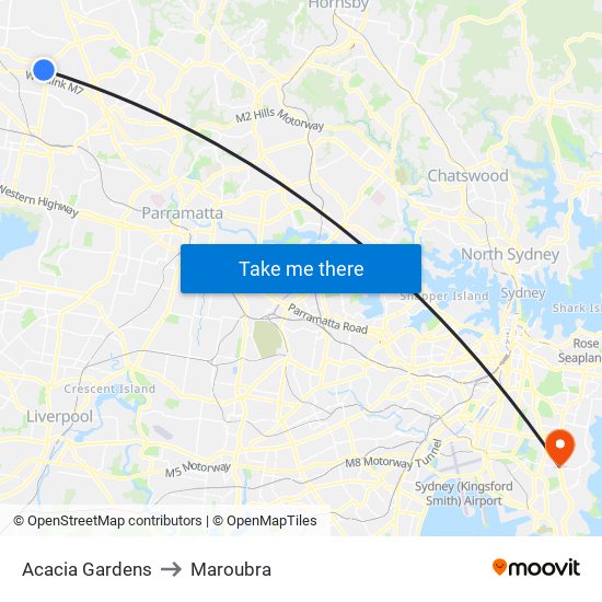 Acacia Gardens to Maroubra map