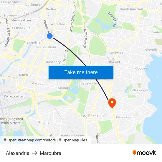 Alexandria to Maroubra map