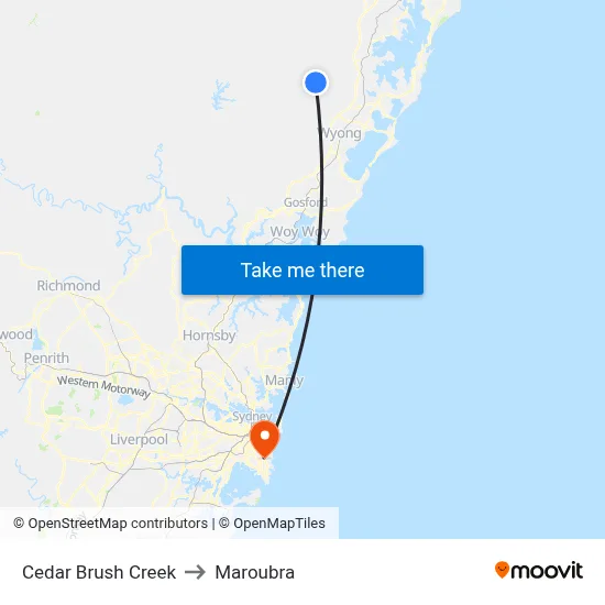 Cedar Brush Creek to Maroubra map