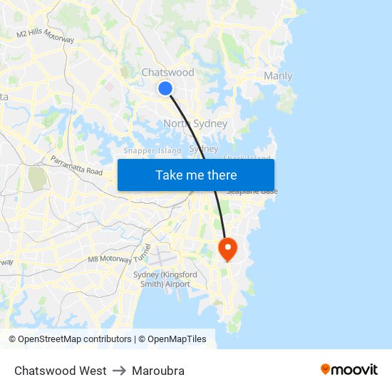 Chatswood West to Maroubra map