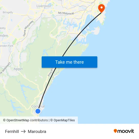 Fernhill to Maroubra map