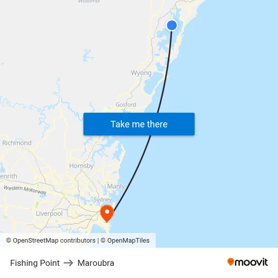Fishing Point to Maroubra map