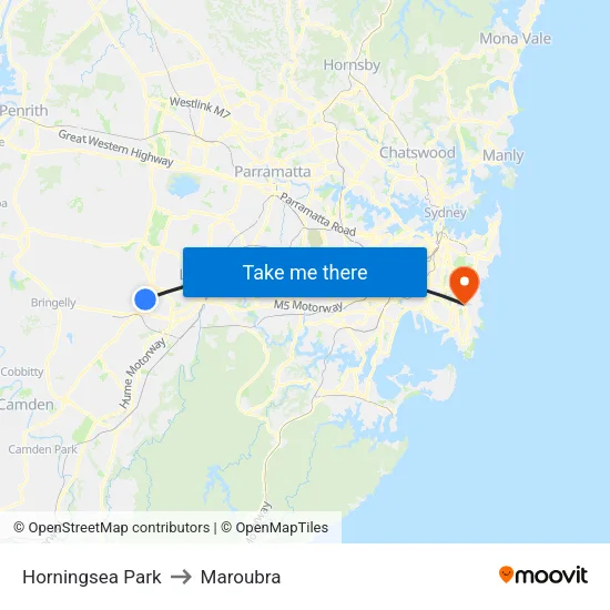 Horningsea Park to Maroubra map