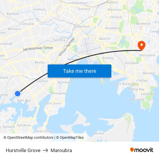 Hurstville Grove to Maroubra map