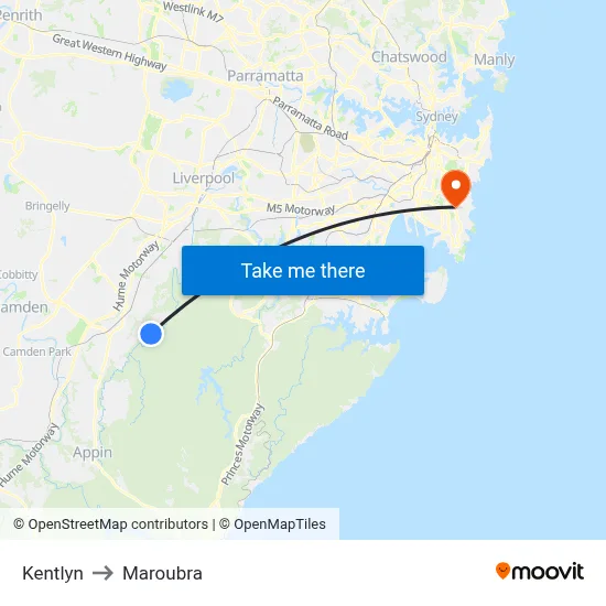 Kentlyn to Maroubra map