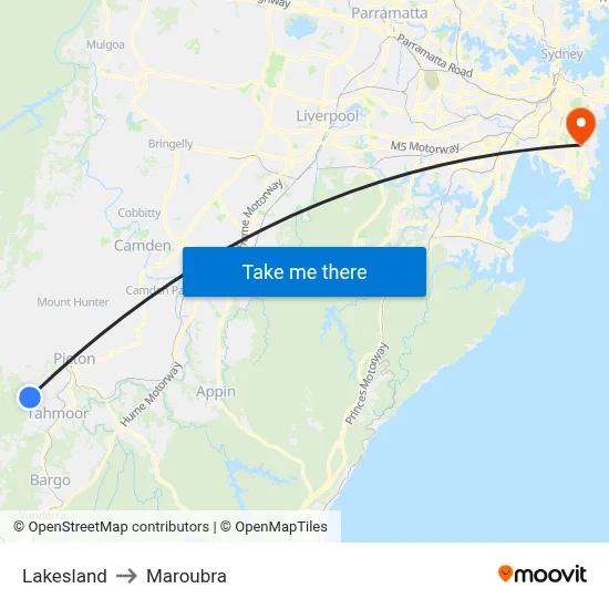 Lakesland to Maroubra map