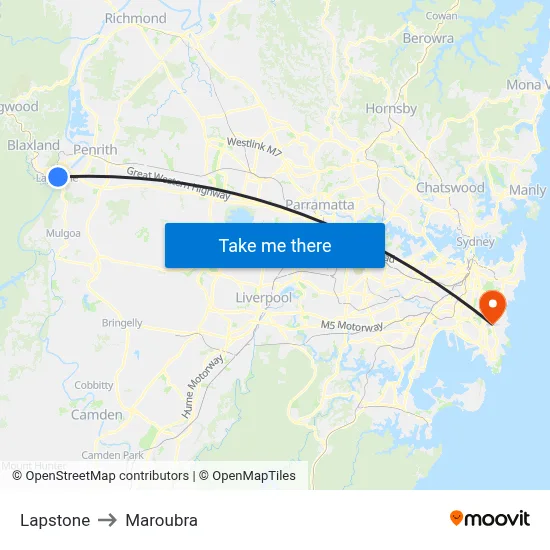 Lapstone to Maroubra map