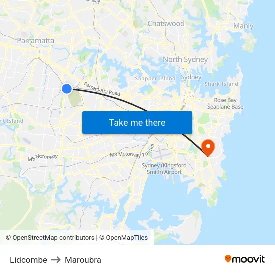 Lidcombe to Maroubra map