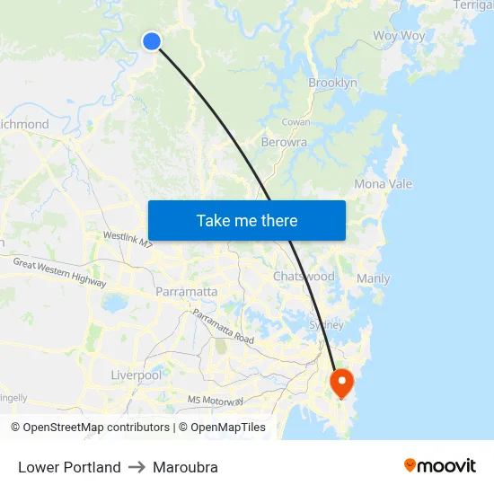 Lower Portland to Maroubra map