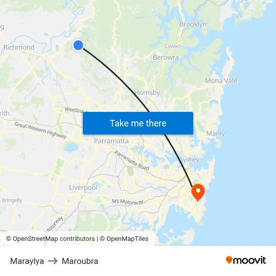 Maraylya to Maroubra map