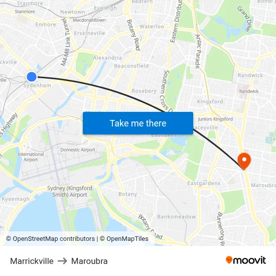 Marrickville to Maroubra map