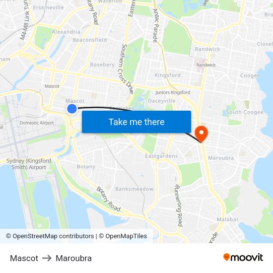 Mascot to Maroubra map