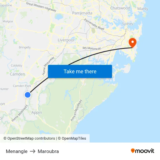Menangle to Maroubra map