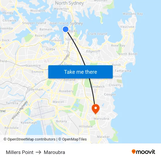 Millers Point to Maroubra map