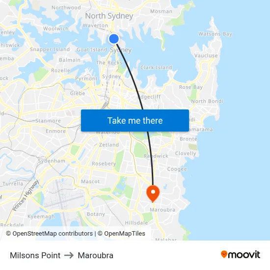 Milsons Point to Maroubra map