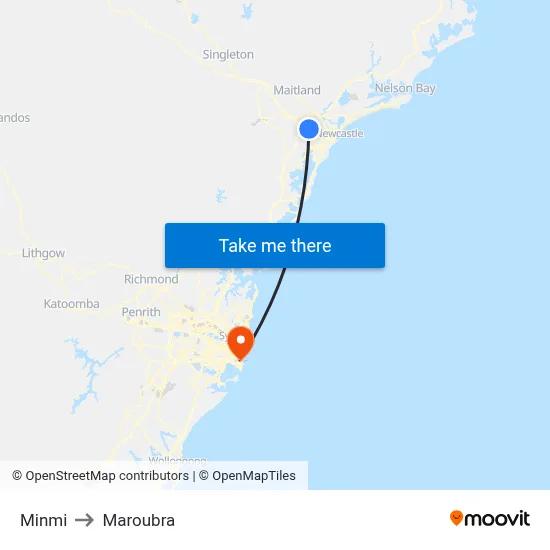 Minmi to Maroubra map
