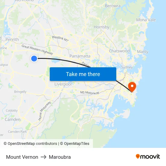 Mount Vernon to Maroubra map