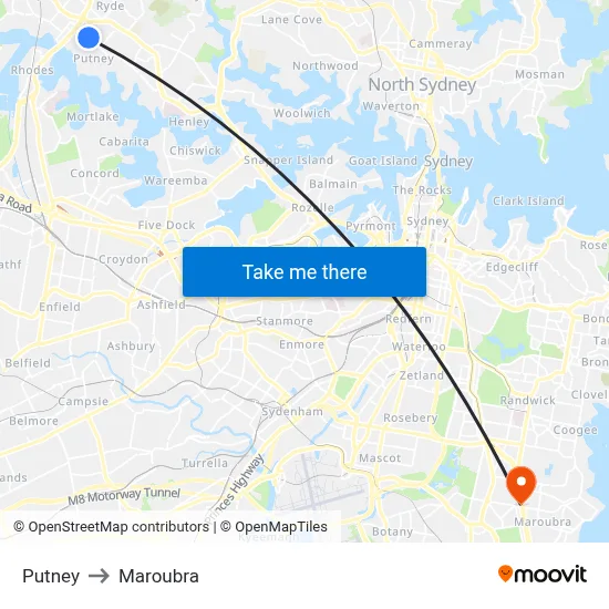 Putney to Maroubra map