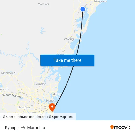 Ryhope to Maroubra map