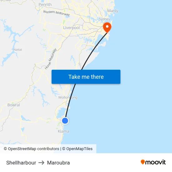 Shellharbour to Maroubra map