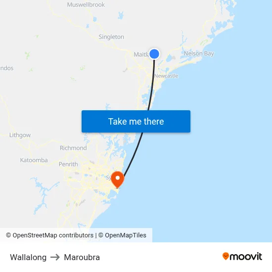 Wallalong to Maroubra map