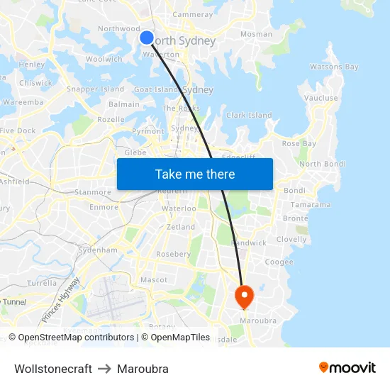 Wollstonecraft to Maroubra map