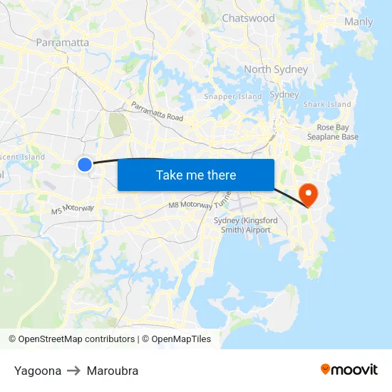 Yagoona to Maroubra map
