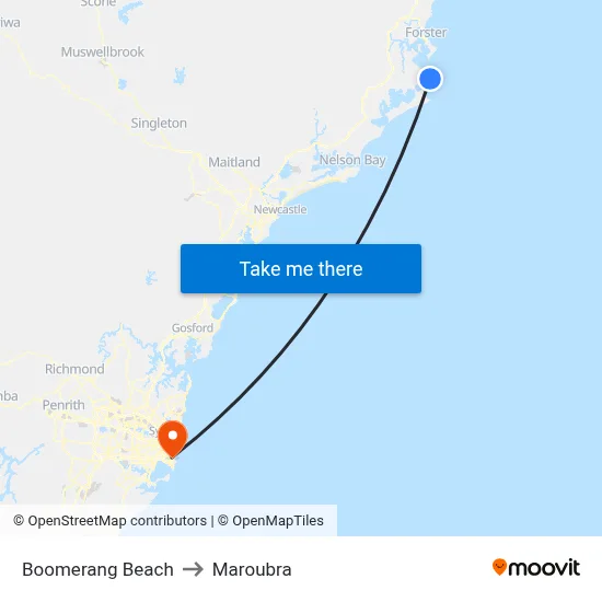 Boomerang Beach to Maroubra map