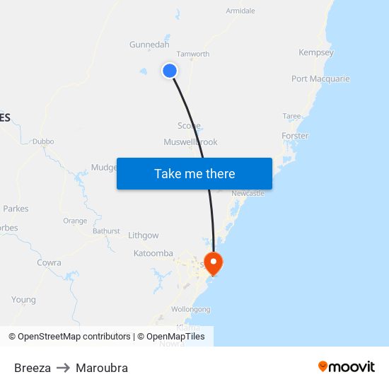 Breeza to Maroubra map