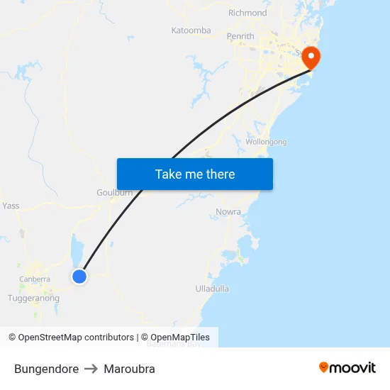 Bungendore to Maroubra map