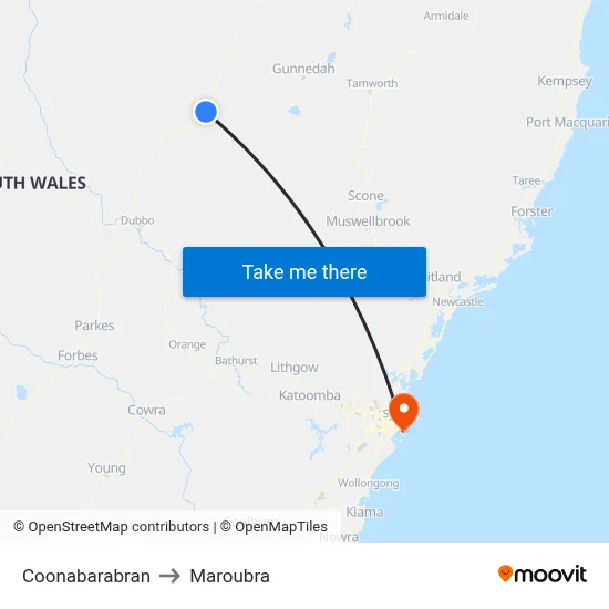 Coonabarabran to Maroubra map