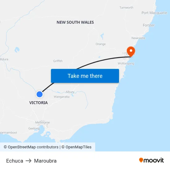 Echuca to Maroubra map