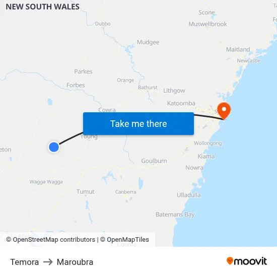 Temora to Maroubra map