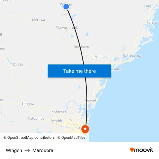 Wingen to Maroubra map