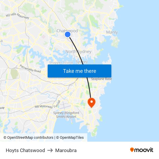 Hoyts Chatswood to Maroubra map
