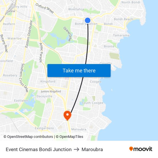 Event Cinemas Bondi Junction to Maroubra map