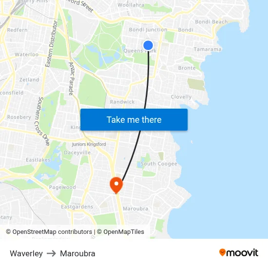 Waverley to Maroubra map
