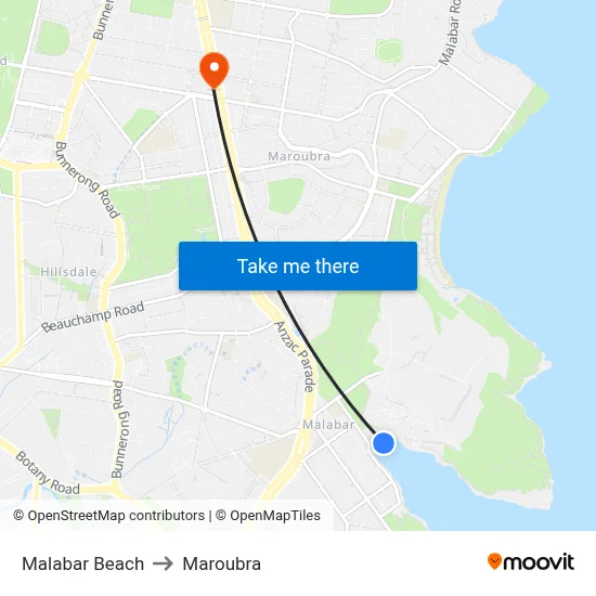 Malabar Beach to Maroubra map