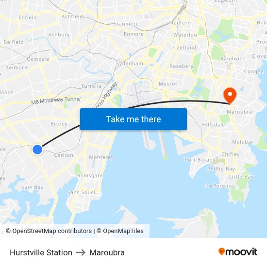 Hurstville Station to Maroubra map