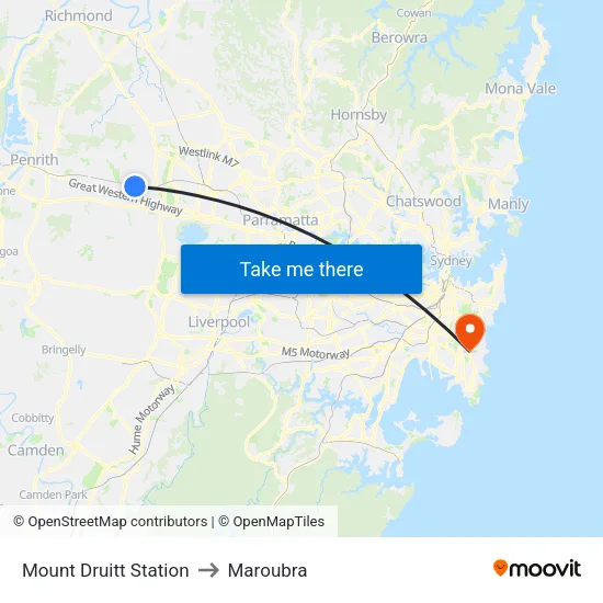 Mount Druitt Station to Maroubra map