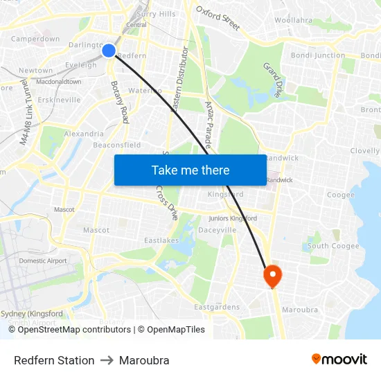 Redfern Station to Maroubra map