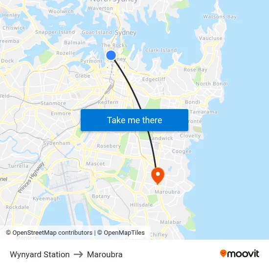 Wynyard Station to Maroubra map