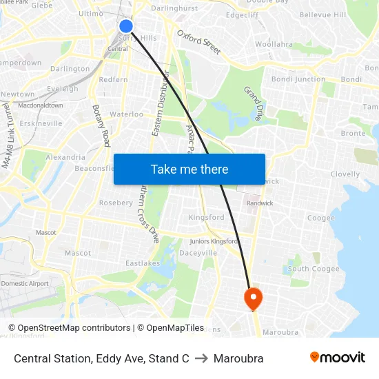 Central Station, Eddy Ave, Stand C to Maroubra map