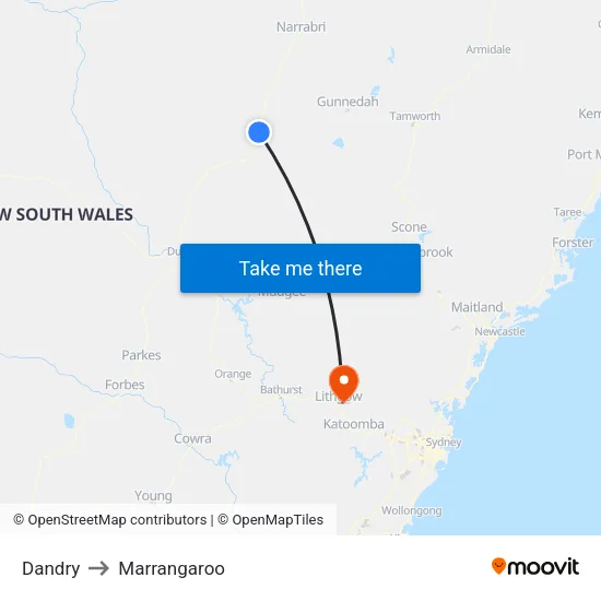 Dandry to Marrangaroo map