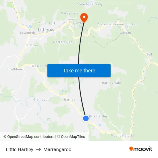 Little Hartley to Marrangaroo map