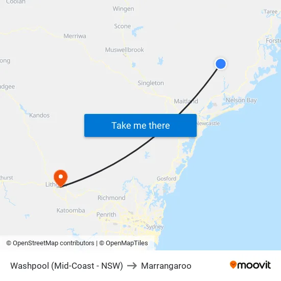 Washpool (Mid-Coast - NSW) to Marrangaroo map