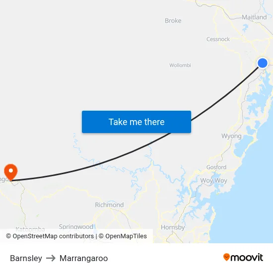 Barnsley to Marrangaroo map