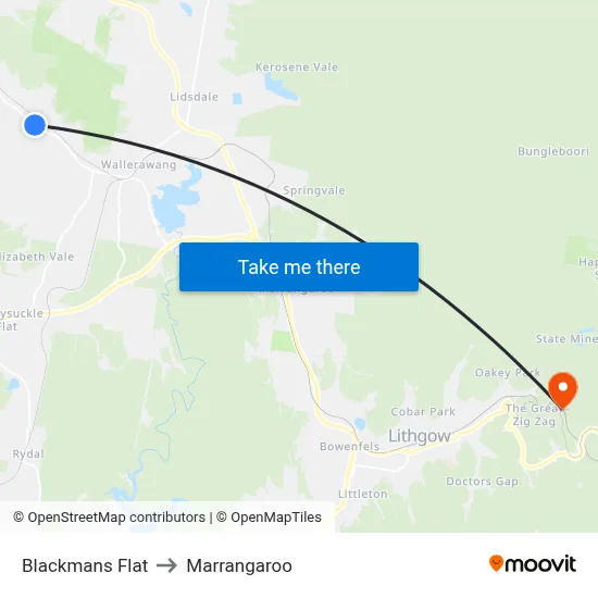 Blackmans Flat to Marrangaroo map