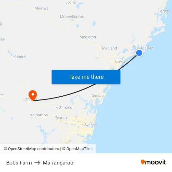 Bobs Farm to Marrangaroo map