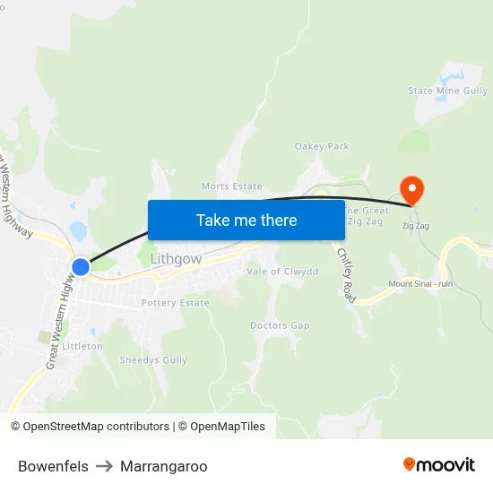 Bowenfels to Marrangaroo map